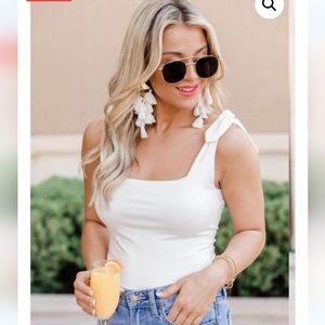 NWOT Pink Lily size S Ordinary Fun Square neck white bodysuit